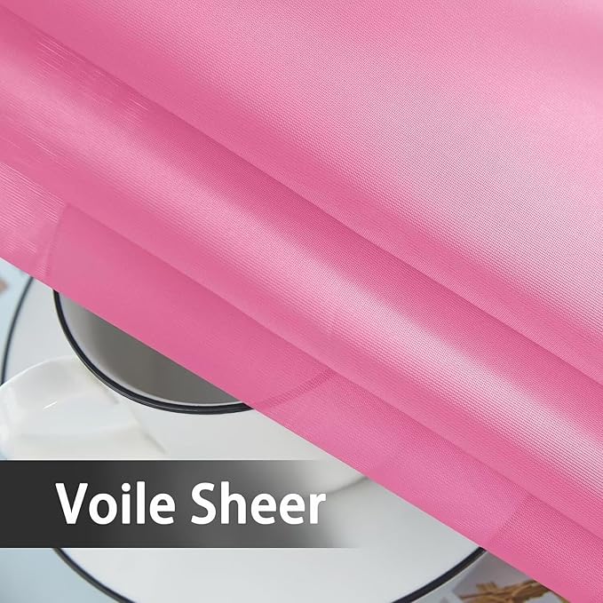 youleyar Solid Sheer Rod Pocket Curtain Voile Draperies 2 Panels White Beige Black Grey Coffee 52 Inch Width 108 Inch Long 1 Pair for Kitchen Bedroom Children Living Room Yard (New Pink,52Wｘ108L)