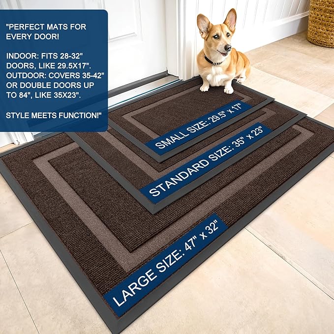 OLANLY Front Door Mat Indoor Outdoor Entrance, Waterproof All-Season, All-Weather Doormat, Sturdy Natural Rubber, Fade Resistant, Low Profile, Easy Clean Patio Porch Entryway Mat, 71x23, Dark Brown