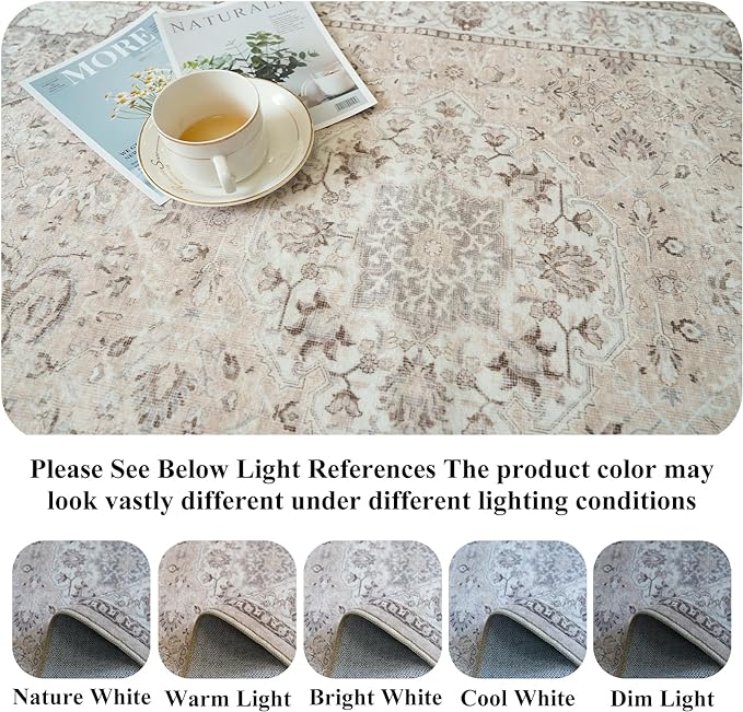 Washable 3x12 Hallway Runner Rug: Vintage Non Slip Soft Rug for Entryway Kitchen Living Room Low-Pile Water Resistant Carpet for Bathroom Nursery Thin Floor Mat for Bedroom Dining Room(Beige,3x12)