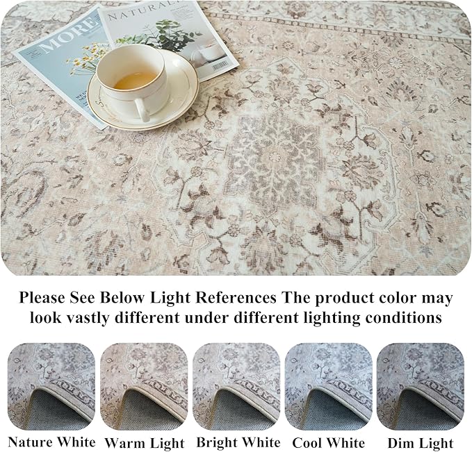 Hallway Washable Runner Rug - 2'6x14 Kitchen Rugs Entryway Rug Runner Vintage Soft Floor Mat Non Slip Indoor Farmhouse Carpet for Bathroom Living Room Bedroom (2'6''x14', Beige)