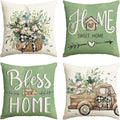 AVOIN colorlife Bless Our Home Farmhouse Eucalyptus Leaves Throw Pillow Covers, 18 x 18 Inch Truck Home Sweet Cushion Case Decorations Set of 4