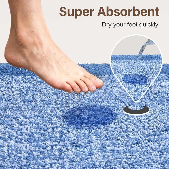 70x24 Long Bathroom Rugs Washable Non Slip, Blue Bath Mat for Bathroom Floor Tub, Soft Absorbent Quick Dry Mats for Shower, Bathtub,Home Decor