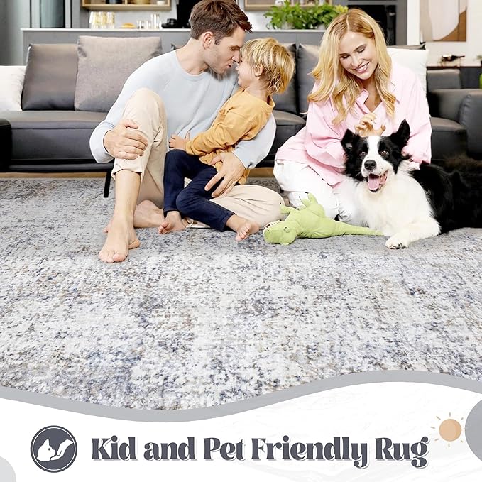 XLUEZ 2x8 Runner Rug for Hallway, Washable Modern Abstract Runner Rugs Neutral Soft Non Slip Kids Rug Stain Resistant Indoor Runners for Entryway Bedroom Kitchen Laundry Room(Bluegrey, 2'x8')