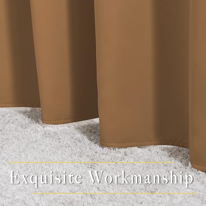 NICETOWN Gold Brown Curtains for Living Room, Grommet 50% Blackout Thermal Insulated Window Treatment Solid Sound Reducing Drapes for Bedroom/Nursery, Set of 2, W46 x L63, 2 Panels