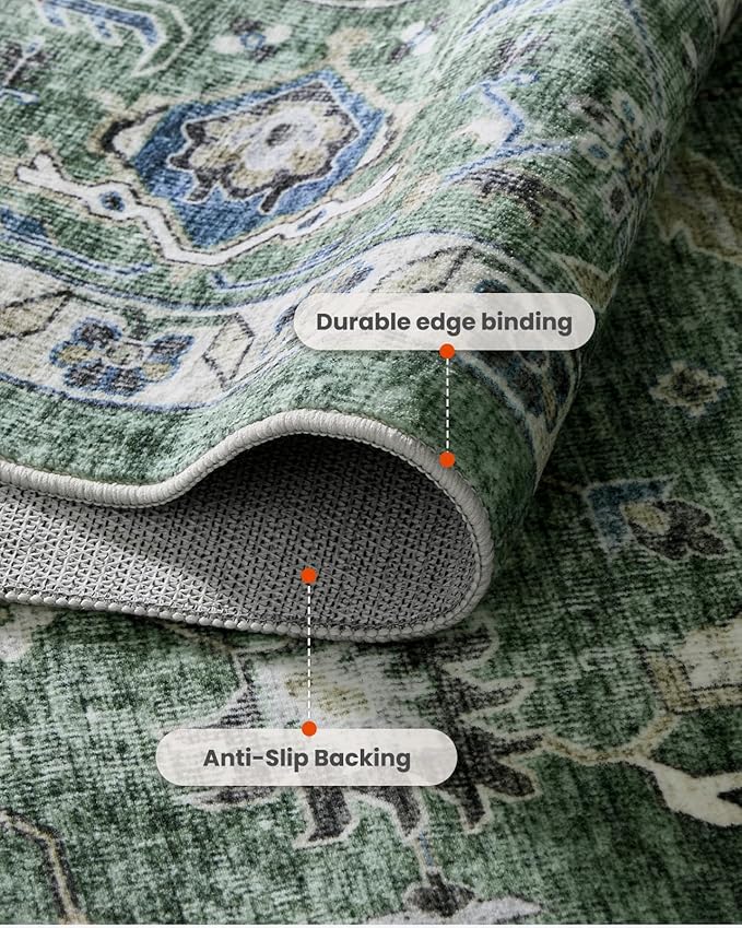 AMADA HOMEFURNISHING 2'6"x8' Washable Area Rug, Low-Profile Entryway Rug with Non-Slip Backing & Durable Edge Binding, Vintage Rug Pattern, Small Rugs for Entryway, Kitchen & Living Room