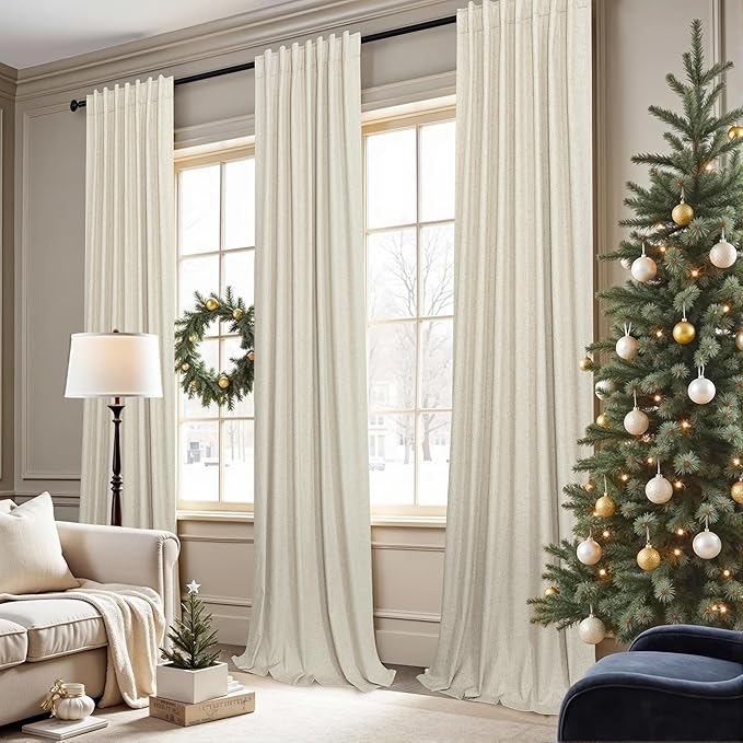 Darkening Curtains for Bedroom 72 Inch Length 2 Panels Coastal Linen Textured Blackout Curtains for Nursery Room Divider Office Cabin Closet Draft Blocking Block Out Kids Drape 52x72 Long Sand Beige