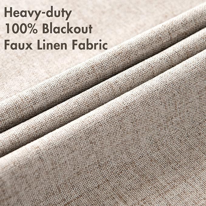 MIULEE Linen Blackout Curtains and Drapes 100% Room Darkening Thermal Insulated Grommet Window Panels with Coating 2 PCs W 42 x L 84 inches Khaki