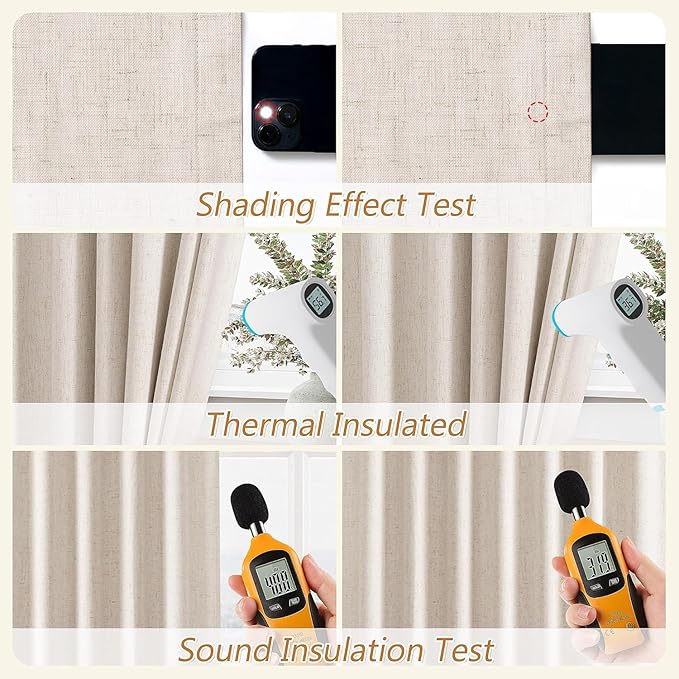 Guken 100% Blackout Linen Curtains 42 Inch Wide by 84 Inch for Living Room Bedroom Back Tab Thermal Insulated Black Out Drapes Room Darkening Window Curtains