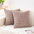 Pack of 2 Corduroy Decorative Throw Pillow Covers 16x16 Inch Soft Striped Pillow Covers Modern Farmhouse Home Decor for Sofa Living Room Couch Bed（Light Brown）
