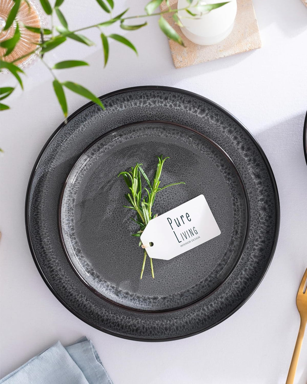 Stoneware breakfast & dessert plates set 2 pcs – Dark gray stylish cake plates – Dishwasher, microwave and scratch resistant – Small salad plates – Dinner service