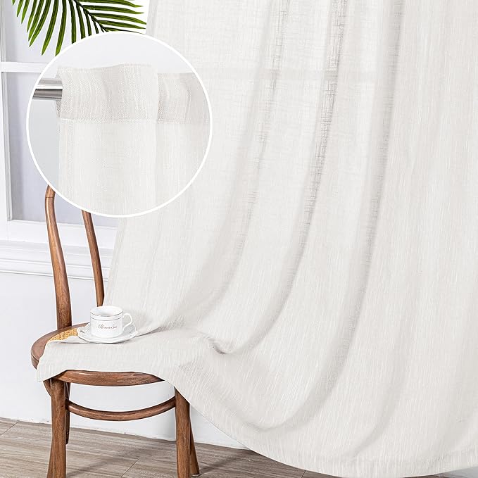 MYSKY HOME Curtains 63 Inch Length 2 Panels, Boho Curtains Sheer Light Soften for Bedroom Kitchen Farmhouse Style Country Rustic Drapes Window Treatment Set, Beige White, 50" x 63"