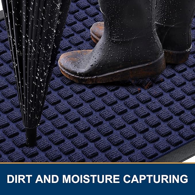 Smiry Front Door Mat Outside Entrance, Heavy Duty Natural Rubber Doormat, Non Slip, Trap Dirt and Moisture, Easy Clean, Low Profile Welcome Floor Mats for Indoor Outdoor Entry, 47x23 Inch, Navy Blue
