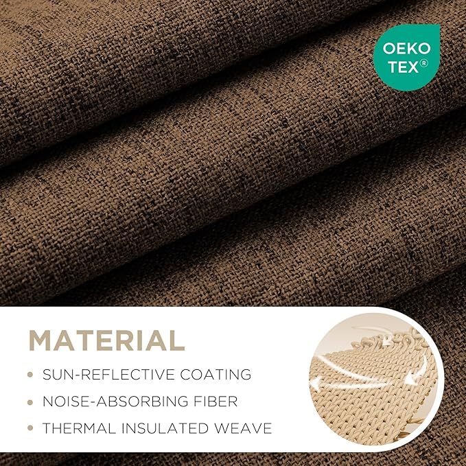 Joydeco Blackout Curtains for Bedroom - 100% Light Blocking 2 Panels Cappuccino Drapes 66" W x 90" L, Thermal Insulated Room Darkening Curtains, Linen Textured for Living Room, Rod Pocket & Back Tabs