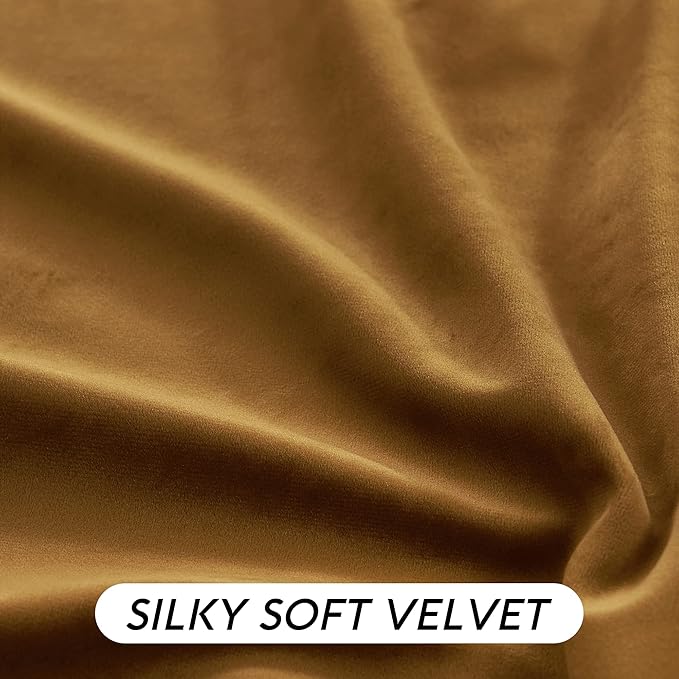 RYB HOME Gold Brown Velvet Curtains 84 inches with Hook Belt, Soft Fabric Room Darkening Thermal Insulated Luxurious Home Decor Curtains for Living Room Bedroom, W 42" x L 84", 2 Panels Set