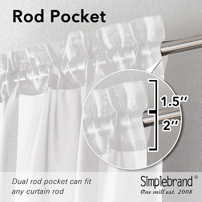 Simplebrand White Valances 14 Inches Long for Living Room Pocket 2 Panel Light Filtering Sheer Translucent Valence Toppers for Window Kitchen Bathroom Bedroom White 42x14 Inch Length