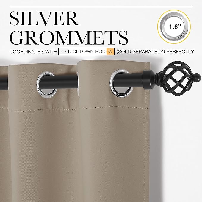NICETOWN Taupe Blackout Curtains 102" Long, 55" Wide, 2 Pieces for Office, Dining, Guest Room - Sound Reducing, Heat and Cold Block Panels for Modern Decorative