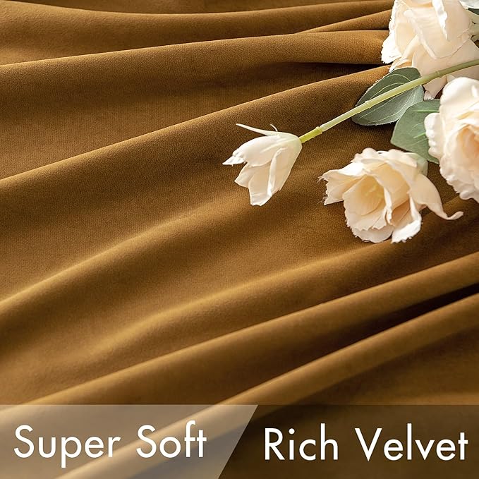 MIULEE Velvet Curtains 72 Inch Wide - Extra Wide Luxury Room Darkening Curtains for Sliding Door Bedroom Living Room Thermal Insulated Soft Window Drapes Back Tab, Gold, W 72 x L 84 inch 2 Panels