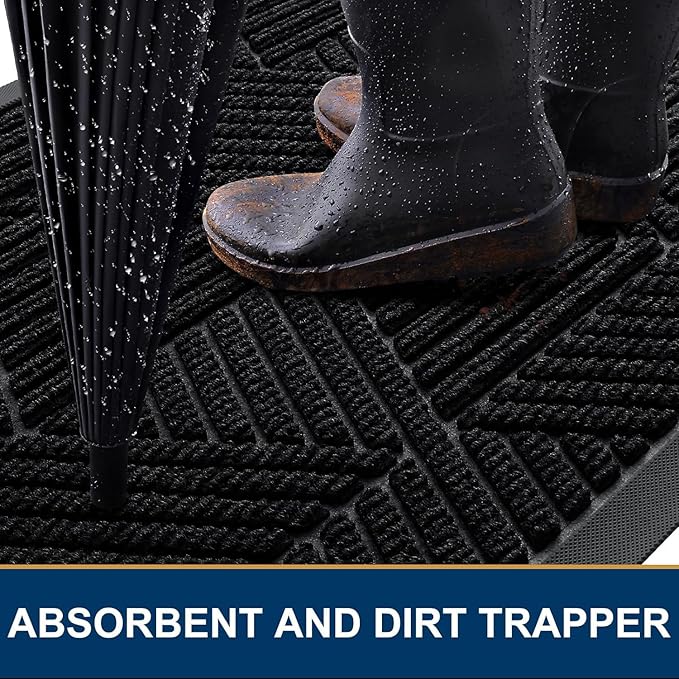 Smiry Front Door Mat Outside Entrance, Heavy Duty Sturdy Natural Rubber Doormat, Trap Dirt and Moisture, Easy Clean Low Profile Welcome Floor Mats for Indoor Outdoor Entry, 59x34 Inch, Black