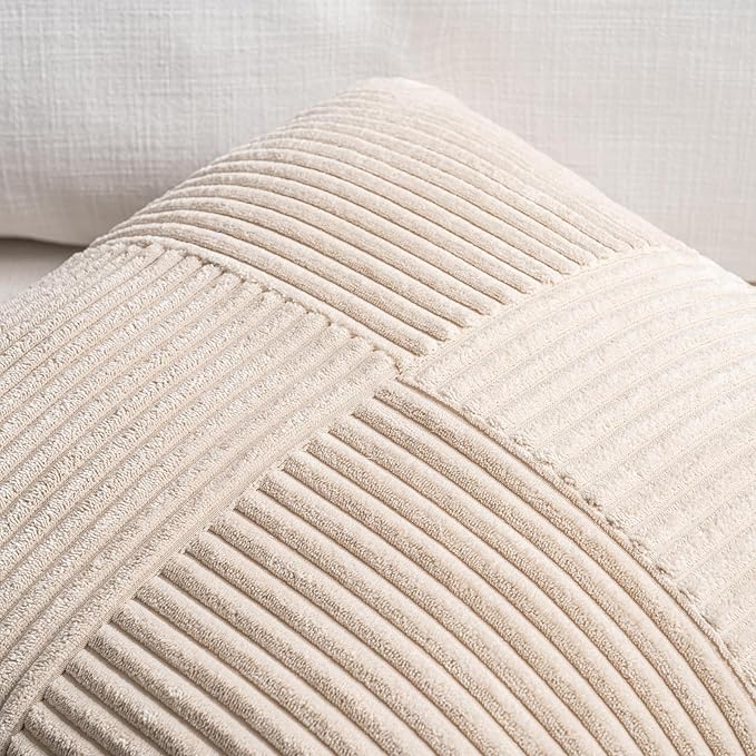 Fancy Homi 2 Packs Tan Lumbar Decorative Throw Pillow Covers 20x28 Inch for Living Room Couch Bed Sofa, Boho Home Decor, Soft Striped Corduroy Rectangle Accent Beige Cushion Case 50x70 cm
