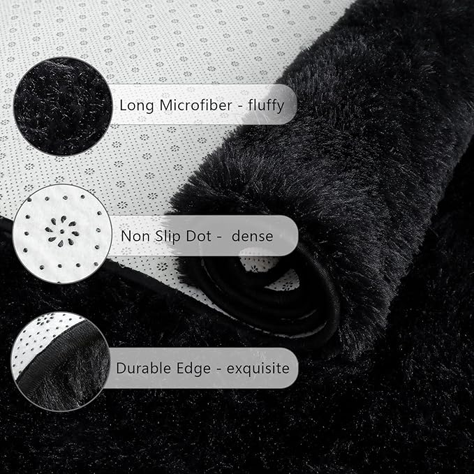 Chicrug Soft 2x10 Runner Rug for Bedroom Living Room Plush Fluffy Rug, Shag Furry Hallway Runner Carpet Rug Non Shedding for Nursery Children Kids Girls Room Home Decorative, Black