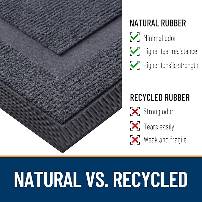OLANLY Front Door Mat Indoor Outdoor Entrance, Waterproof All-Season, All-Weather Doormat, Sturdy Natural Rubber, Fade Resistant, Low Profile, Easy Clean Patio Porch Entryway Mat, 59x23, Light Grey
