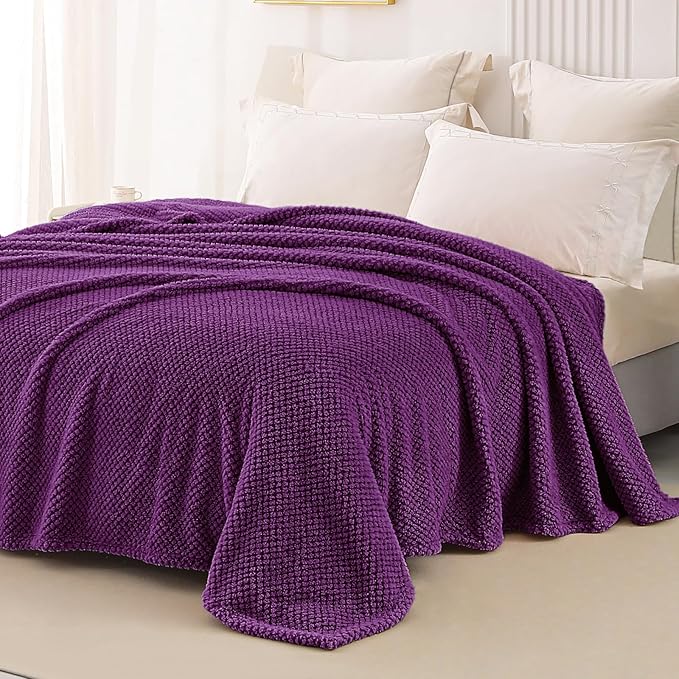 Whale Flotilla King Size Fuzzy Fleece Blanket for Bed, 90x104 Inch Fluffy Warm Soft Jacquard Blankets for All Season, Lightweight and Cozy, Purple