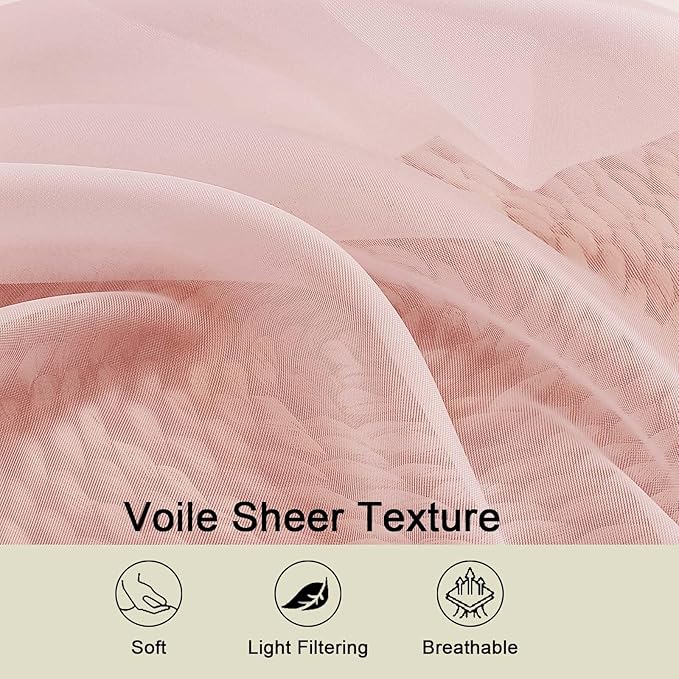 Extra Long Sheer Blush Curtains for Bedroom Living Room 120 Inches Long 2 Panels Set, Solid Soft Light Filtering Rod Pocket Sheer Window Curtains, Blush, Each 42" Wx120 L Inch