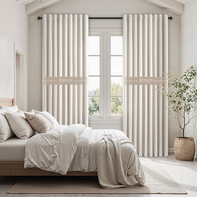 Topfinel Blackout Curtains 60 Inch Length Wide for Sliding Glass Door Living Room 90 Inch Long Linen Back Tab Pleated Drapes 100 Black Out Sound Proof Heavy Insulated Large Window 60" Wx90 Lx2Panels