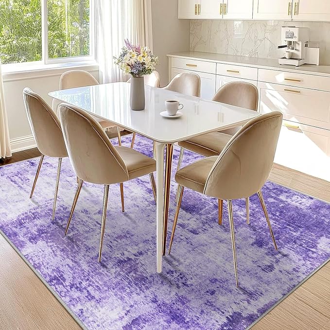 Washable Area Rugs 5'x8' Non-Slip Modern Abstract Soft for Living Room Entryway Bedroom Nursery, Print Pattern, Purple Gray Pink White