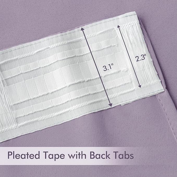 MIULEE Lilac Back Tab Blackout Curtains 90 Inches Long 2 Panels Set for Living Room Bedroom Privacy, Rod Pocket/Pinch Pleat Thermal Insulated Room Darkening Pleated Light Blocking Drapes