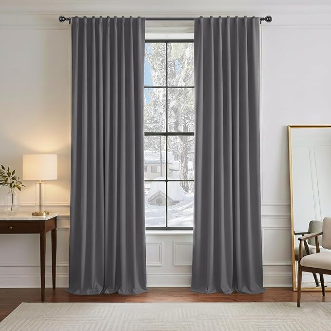 PONY DANCE Blackout Curtains 84 inches Long 2 Panels Set - Thermal Insulated Back Tab/Rod Pocket Drapes for Bedroom and Living Room, 52 Inches Wide, Gray