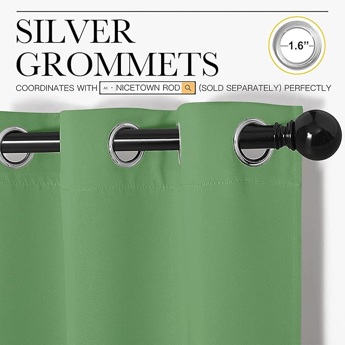 NICETOWN Blackout Curtain Panels for Bedroom, 2 Panels, Forest Green, W42 x L40-inch, Thermal Insulated Grommet Top Blackout Draperies and Drapes for Basement
