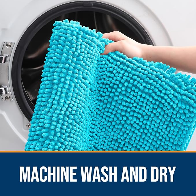 OLANLY Dog Door Mat for Muddy Paws 70x46, Absorbs Moisture and Dirt, Absorbent Non-Slip Washable Doormat, Quick Dry Chenille Mud Mat for Dogs, Entry Indoor Entryway Carpet for Inside Floor, Aqua Blue