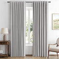 MIULEE 100% Blackout Linen Curtains for Bedroom, Greyish White Solid Luxury Decor Thermal Insulation Room Darkening Drapes for Living Room Nursery Back Tab Rod Pocket 42 x 84 Inches, 2 Panels