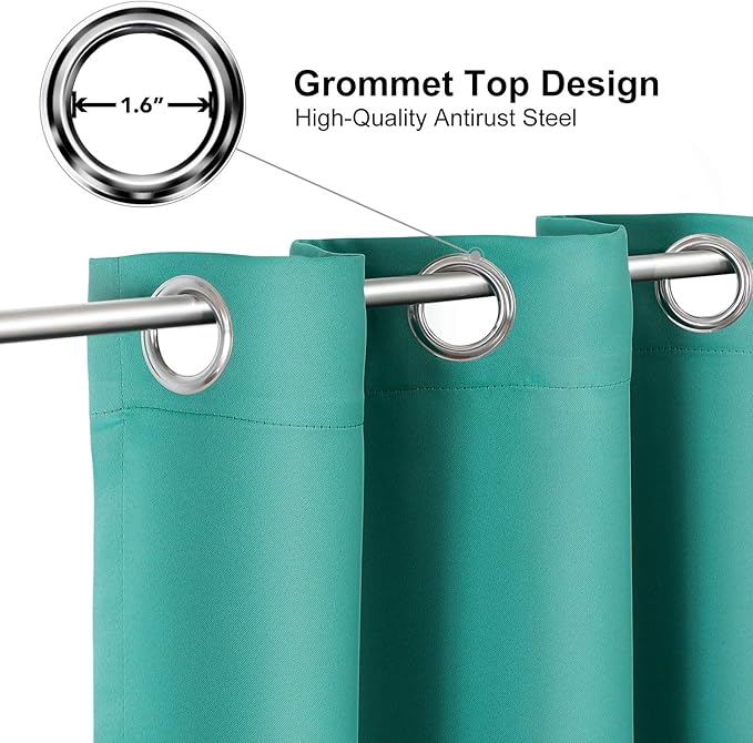 ChrisDowa Grommet Room Darkening Curtains for Bedroom and Living Room - 2 Panels Set Thermal Insulated Blackout Curtains (Teal, 42W x 63L)