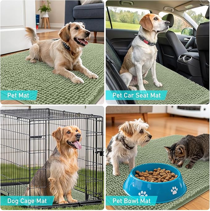 OLANLY Dog Door Mat for Muddy Paws 50x30, Absorbs Moisture and Dirt, Absorbent Non-Slip Washable Doormat, Quick Dry Chenille Mud Mat, Entry Indoor Entryway Carpet for Inside Floor, Sage Green