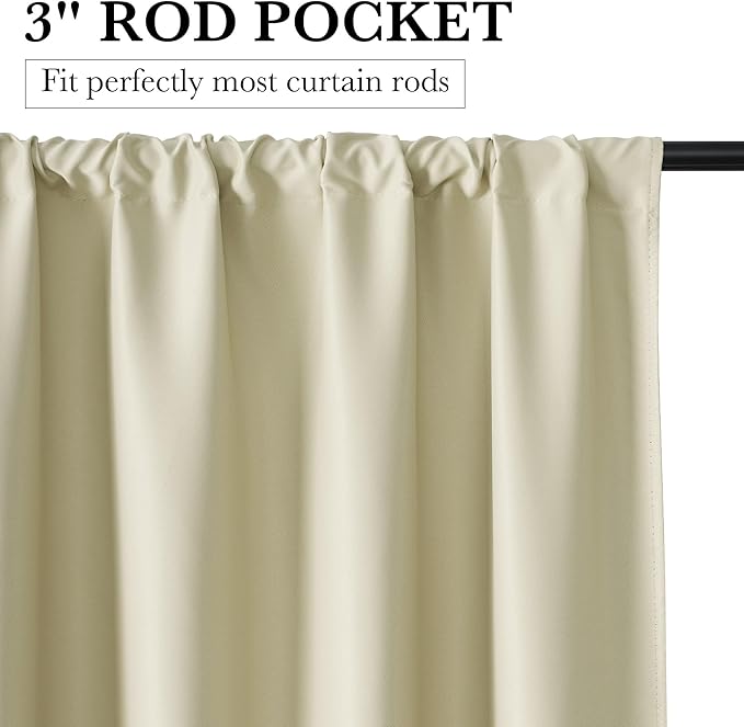 RYB HOME 100% Blackout Basement Curtains 30 inches Long, Heat & UV Blocking Total Room Darkening Noise Reducing Curtains for Bathroom RV Campers, Beige, 2 Panels Set