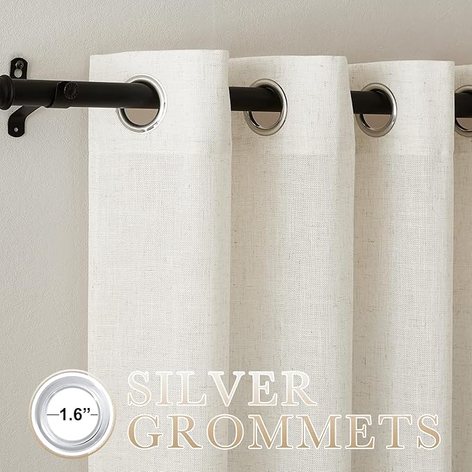 NICETOWN Linen Burlap Curtains for Windows 90 inch Length, Grommet Decorative Linen Blend Semi Sheer Drapes Privacy with Light Filtering for Living Room/Bedroom, 2 Panels, W52 x L90