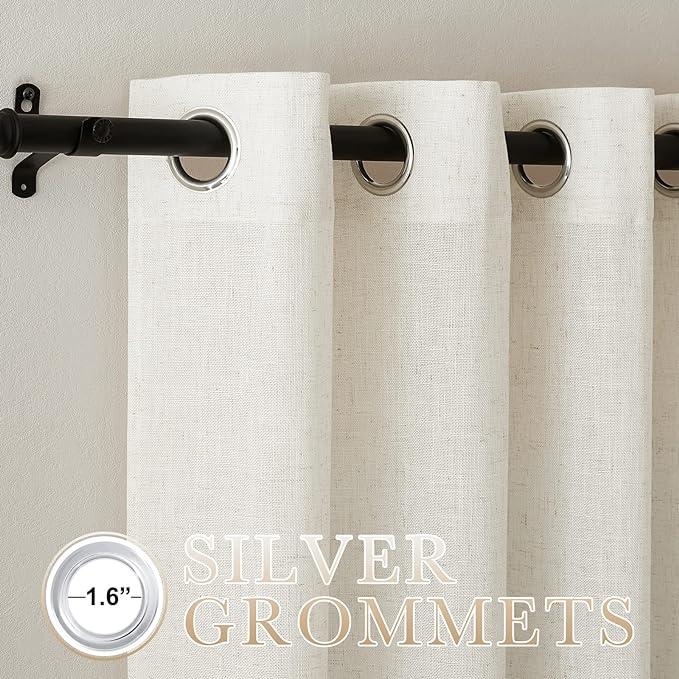 NICETOWN Natural Linen Burlap Curtains 135 inches Long, Grommet Semi Sheer Curtains Privacy with Light Filtering Window Treatments for Bedroom/Living Room, W52 x L135, 2 Panels