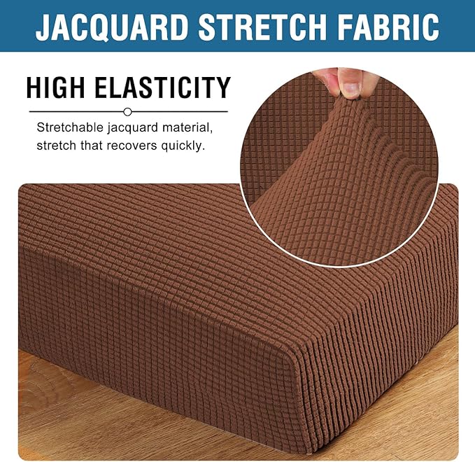 H.VERSAILTEX Super Stretch Individual Seat Cushion Covers - Sofa & Couch Cushion Slipcover Sets - Thick Jacquard Textured Twill Fabric (3 Piece XL Sofa Cushion Covers, Caramel)