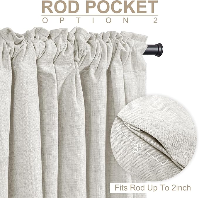 100% Blackout Shield Linen Blackout Curtains for Bedroom 96 Inches Long, Back Tab/Rod Pocket Living Room Drapes, Thermal Insulated Blackout Curtains 1 Panel Set, 100" W x 96" L, Beige