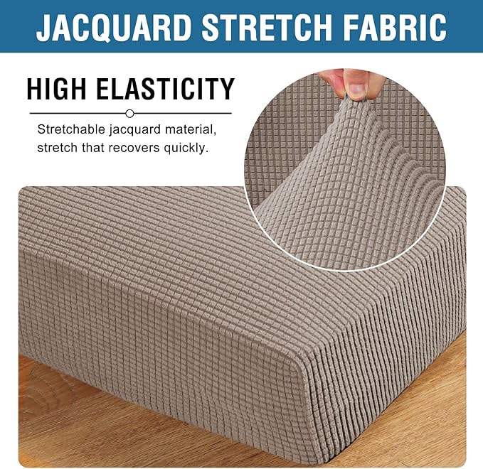 H.VERSAILTEX Super Stretch Couch Cushion Covers Sofa Cushion Slipcovers Jacquard Fabric Individual Seat Couch Slipcover Sets for Pets with Elastic Bottom(3 Packs Cushion Sofa Covers, Taupe)