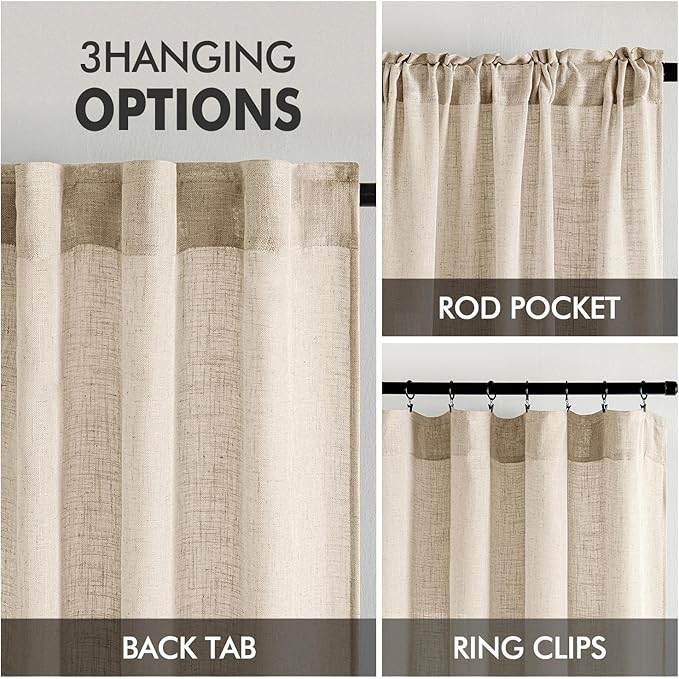 MIULEE Light Taupe Linen Curtains 72 Inch Length 2 Panels for Bedroom Living Room, Soft Linen Textured Window Drapes Semi Sheer Light Filtering Back Tab Rod Pocket Farmhouse Modern Burlap Look Decor