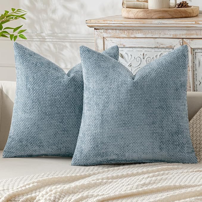 MIULEE Pack of 2 Couch Throw Pillow Covers 22x22 Inch Coastal Smoke Blue Modern Boho Accent Decorative Pillow Covers Soft Chenille Farmhouse Cushion Covers for Home Decor Bed Sofa Living Room