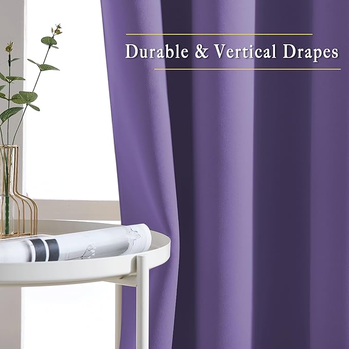 NICETOWN Blackout Curtain Panels 95" L - Window Treatment Energy Saving Thermal Insulated Solid Grommet Blackout Drapes for Living Room (Lilac Purple, 1 Pair, 80 by 95-Inch)