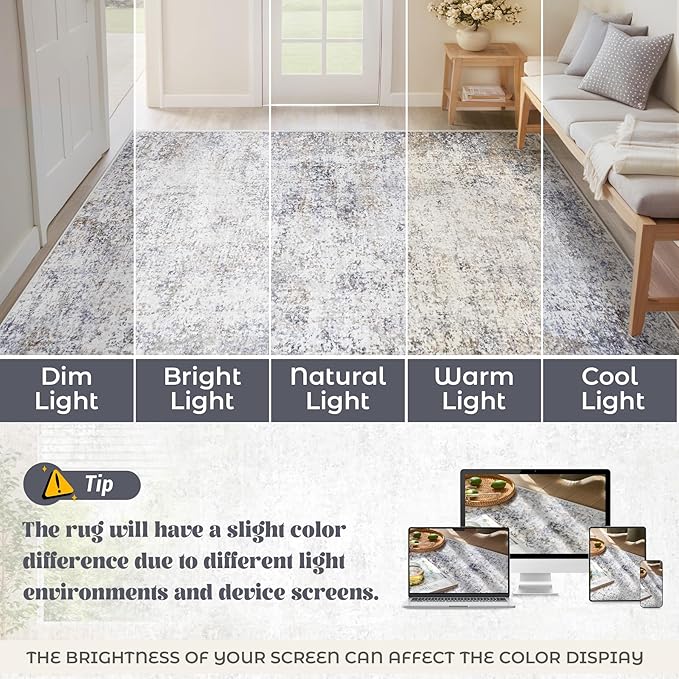 XLUEZ 8x10 Area Rugs for Living Room, Washable Modern Abstract Large Area Rug Neutral Soft Non Slip Kids Rug Stain Resistant Indoor Carpet for Bedroom Nursery Dining Room Playroom(Bluegrey, 8'x10')