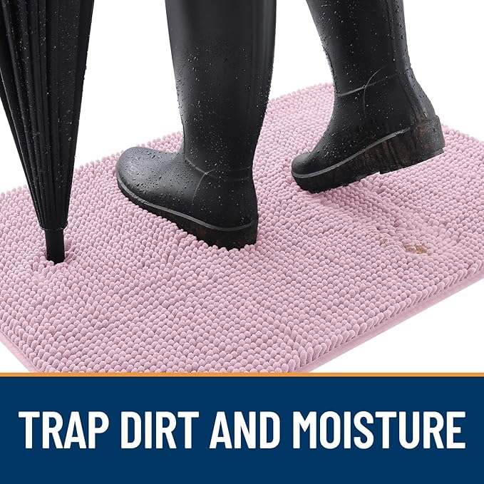 OLANLY Dog Door Mat for Muddy Paws 47x24, Absorbs Moisture and Dirt, Absorbent Non-Slip Washable Doormat, Quick Dry Chenille Mud Mat for Dogs, Entry Indoor Entryway Carpet for Inside Floor, Dusty Rose