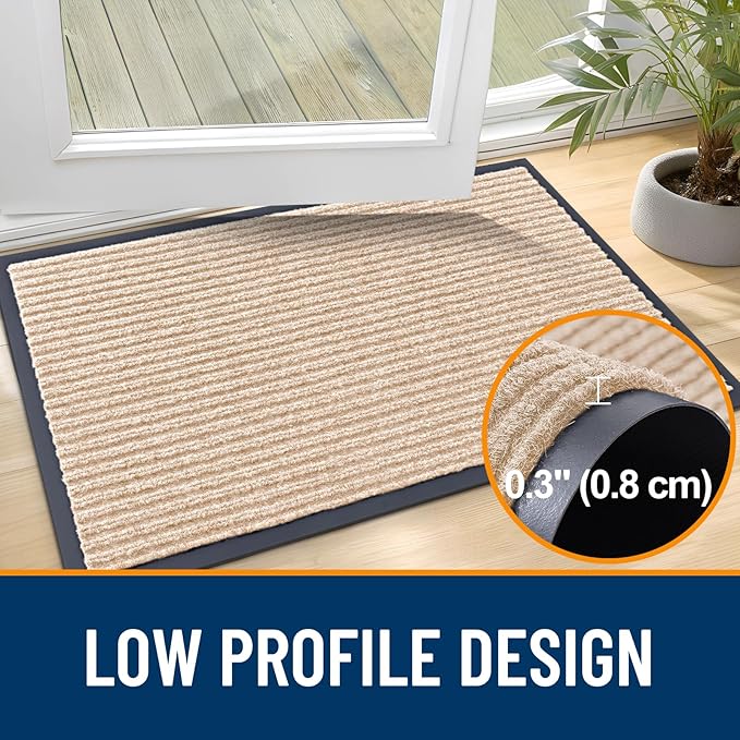 OLANLY Front Door Mat Indoor Outdoor Entrance, Waterproof Heavy Duty Doormat, Fade Resistant, Low Profile, Easy Clean Patio Porch Welcome Floor Mats for Entry, 71x34, Beige