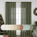 LAMIT Linen Semi Sheer Curtains 96 inches Long 2 Panels Set, Light Filtering Panels Back Tab and Rod Pocket Floor to Ceiling Curtains for Bedroom/Living Room, Olive Green, 52 x 96 Inch