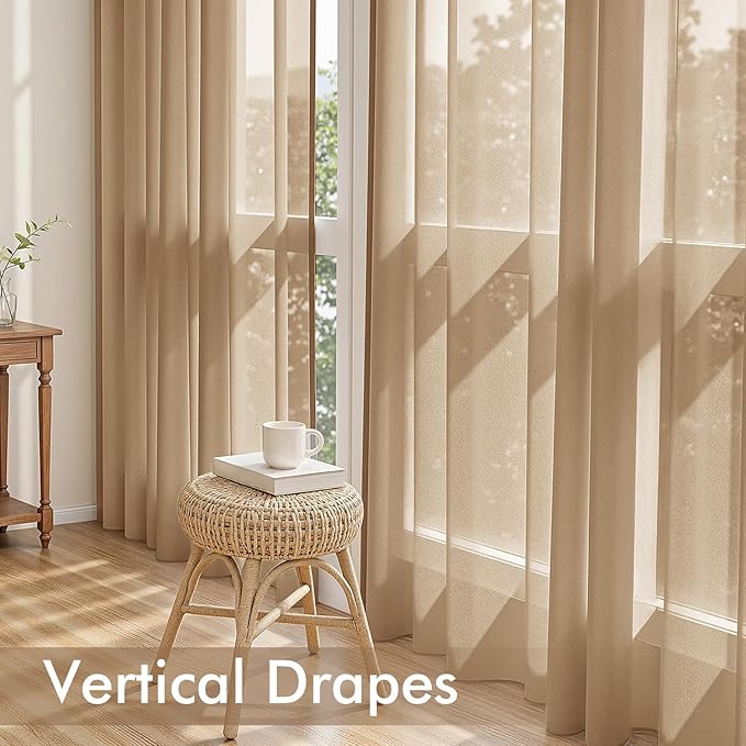 MIULEE Brown Sheer Curtains 96 Inches Long, 4 Panels Set, Rod Pocket Voile Drapes Light Filtering and Semi Transparent, Elegant Window Treatments for Bedroom Living Room,54 x 96 Inches